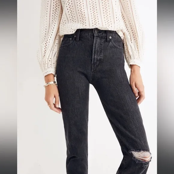 Madewell The Perfect Vintage Jeans Roxstone Wash Knee-Rip Raw Fray Hem Size 24