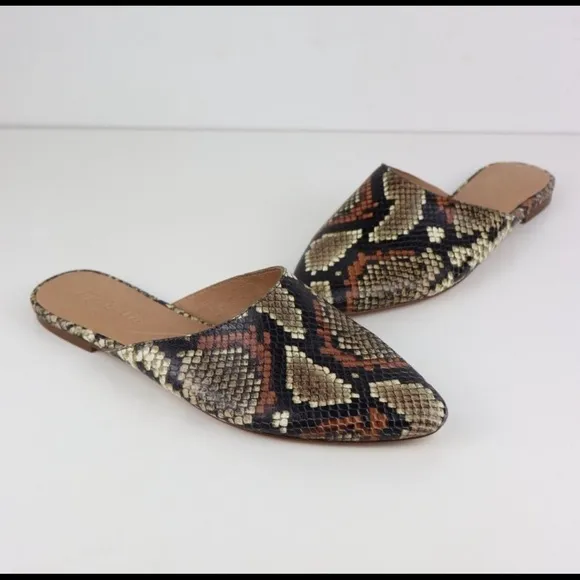 Madewell The Remi Mule Snake Print Embossed Leather Flats Spiced Cider Size 7