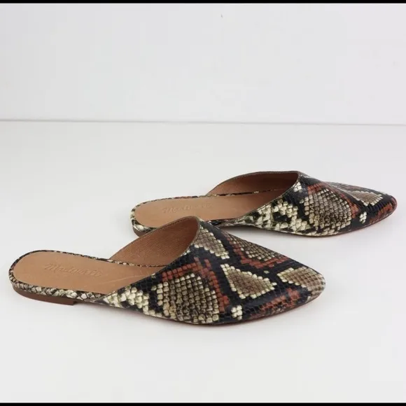 Madewell The Remi Mule Snake Print Embossed Leather Flats Spiced Cider Size 7