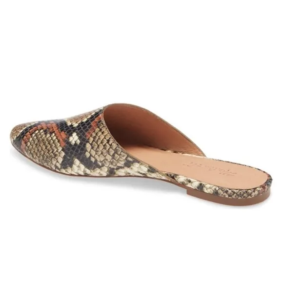 Madewell The Remi Mule Snake Print Embossed Leather Flats Spiced Cider Size 7