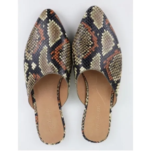 Madewell The Remi Mule Snake Print Embossed Leather Flats Spiced Cider Size 7
