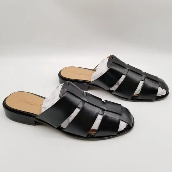 MADEWELL Women The Dixson Fisherman Mules Sz 8 Black  Leather  Slide Flats
