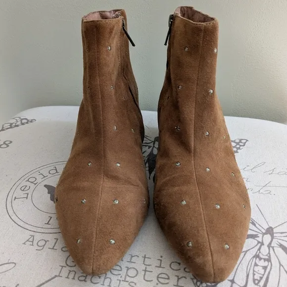 Madewell women's tan suede dot ankle boots booties leather heeled size 7