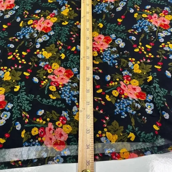 Madewell x No 6 Floral Dress Smocked Ruffle Black Short Sleeve Size 12 Keyhole