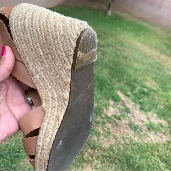 Madison Harding Espadrille Brown Leather Wedges Size 6