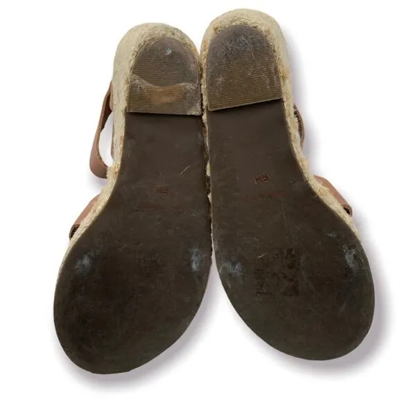 Madison Harding Espadrille Brown Leather Wedges Size 6