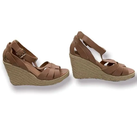 Madison Harding Espadrille Brown Leather Wedges Size 6