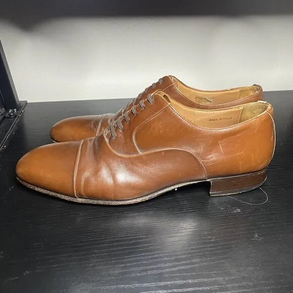 Magnanni Mens Size 10.5 9593 Brown Leather Cap Toe Dress Shoes