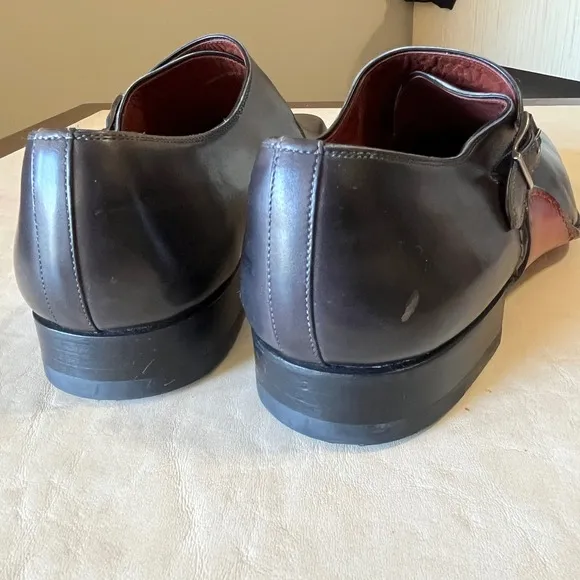 Magnanni Monk Strap Leather Loafer Black Red Buckle Dress Oxford Formal Men 11.5