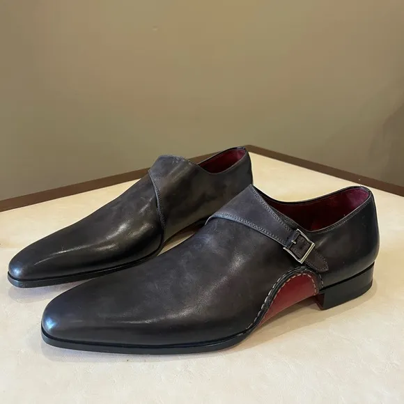 Magnanni Monk Strap Leather Loafer Black Red Buckle Dress Oxford Formal Men 11.5