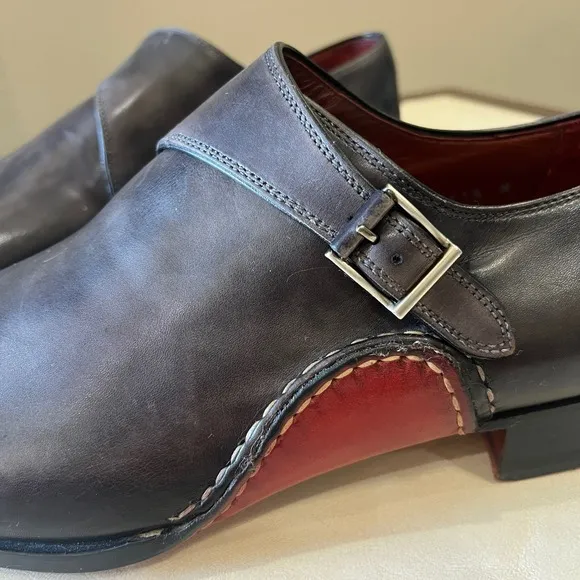 Magnanni Monk Strap Leather Loafer Black Red Buckle Dress Oxford Formal Men 11.5