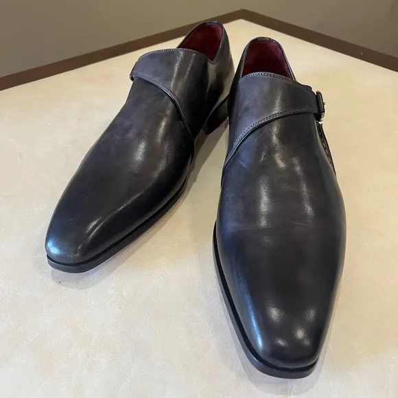 Magnanni Monk Strap Leather Loafer Black Red Buckle Dress Oxford Formal Men 11.5