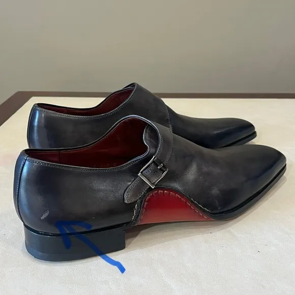 Magnanni Monk Strap Leather Loafer Black Red Buckle Dress Oxford Formal Men 11.5