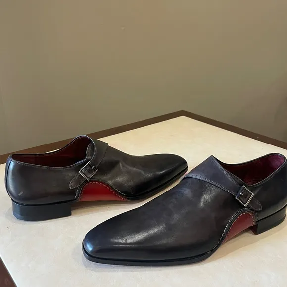Magnanni Monk Strap Leather Loafer Black Red Buckle Dress Oxford Formal Men 11.5