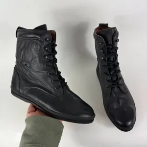 Maine Woods W-Falcon Minimalist Boots Women's 7 Black Leather Lace-Up Almond Toe