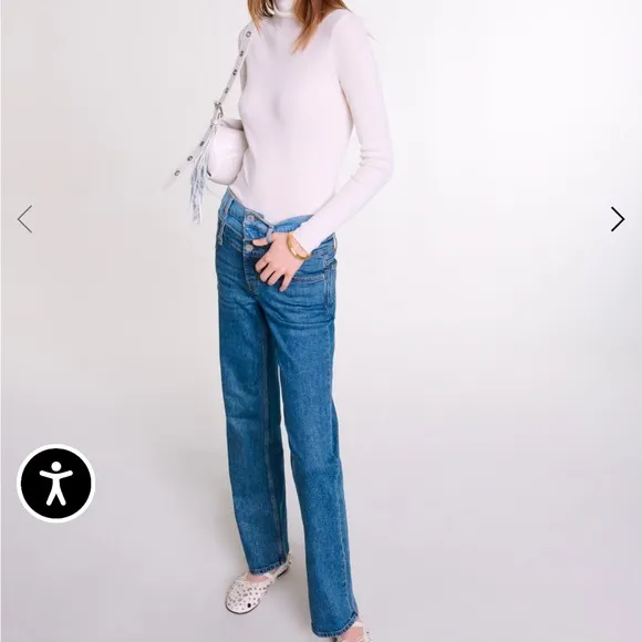 Maje Blue Straight Leg Jeans with Leather Patch