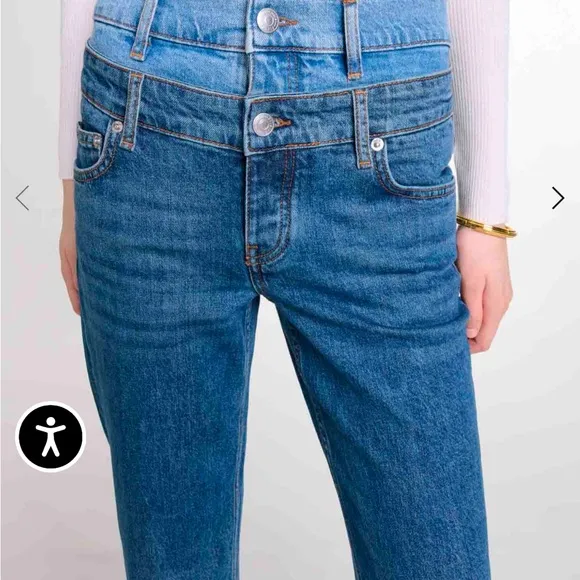 Maje Blue Straight Leg Jeans with Leather Patch