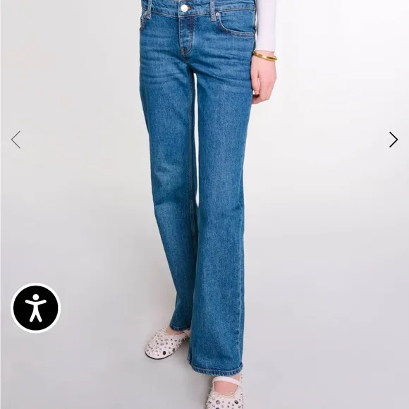 Maje Blue Straight Leg Jeans with Leather Patch