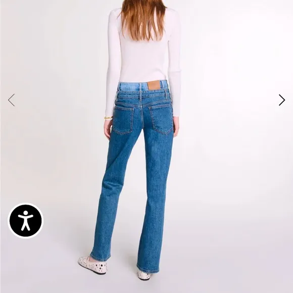 Maje Blue Straight Leg Jeans with Leather Patch