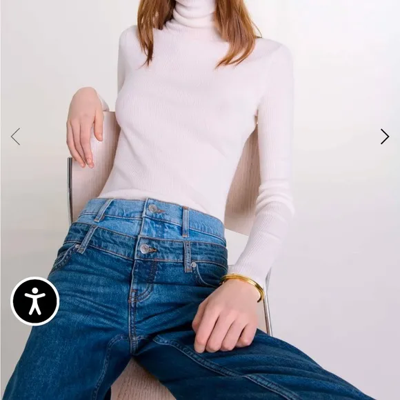 Maje Blue Straight Leg Jeans with Leather Patch