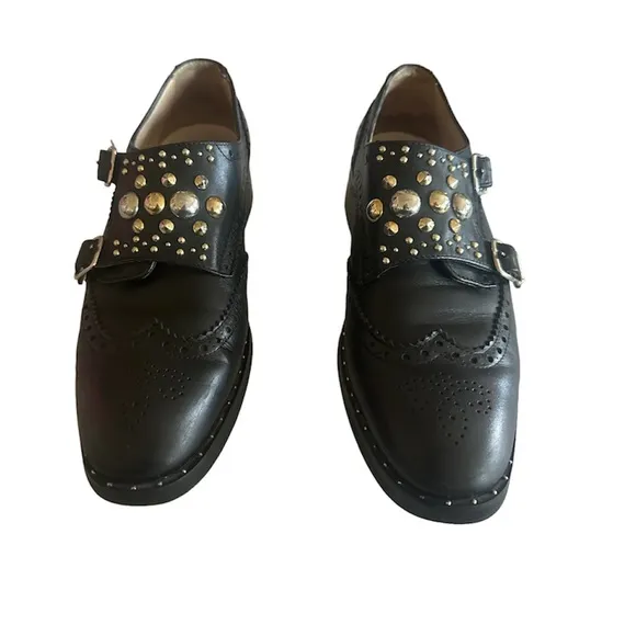 Maje Frantz Leather Studded Derby Shoes IT 38