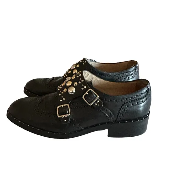 Maje Frantz Leather Studded Derby Shoes IT 38