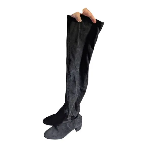 Maje Fuisy Black Suede Over the Knee Block Heel Almond Toe Boots Sz 39 8.5 $650