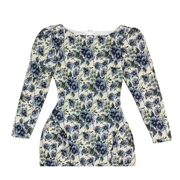 Majorelle Belinda Mini Dress Blue Multi Floral Canvas Long Sleeve Size XXS