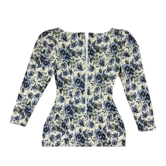 Majorelle Belinda Mini Dress Blue Multi Floral Canvas Long Sleeve Size XXS