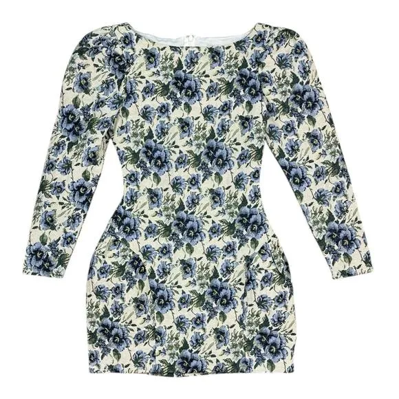 Majorelle Belinda Mini Dress Blue Multi Floral Canvas Long Sleeve Size XXS
