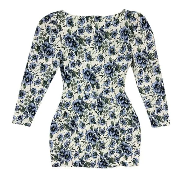 Majorelle Belinda Mini Dress Blue Multi Floral Canvas Long Sleeve Size XXS