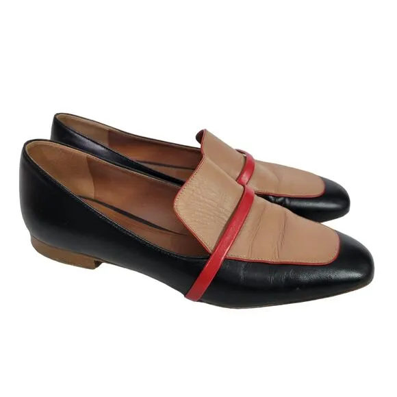 Malone Souliers Jane Flats Black ColorBlock Leather Shoe Slip On Loafer Size 7.5