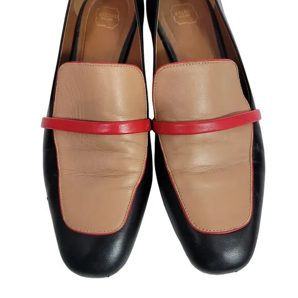 Malone Souliers Jane Flats Black ColorBlock Leather Shoe Slip On Loafer Size 7.5