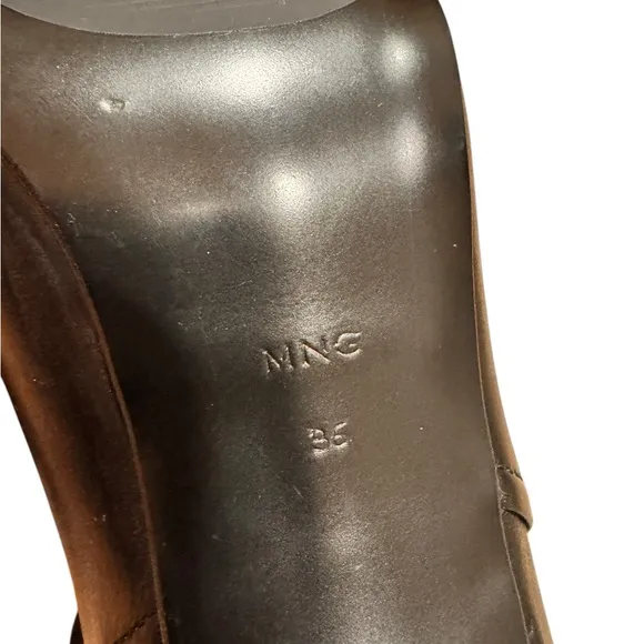 MANGO MGO Women's Kitten Heeled Black Leather Boots NWOT Size 36 (~5.5-6)