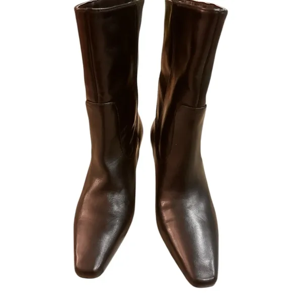 MANGO MGO Women's Kitten Heeled Black Leather Boots NWOT Size 36 (~5.5-6)