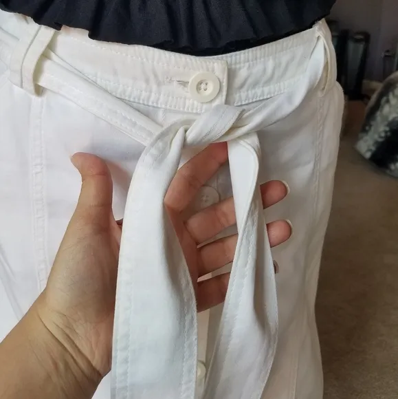 Mango White A-line Belted Skirt