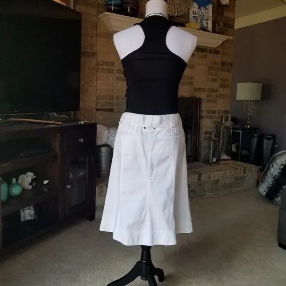 Mango White A-line Belted Skirt