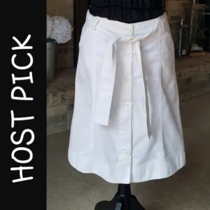 Mango White A-line Belted Skirt