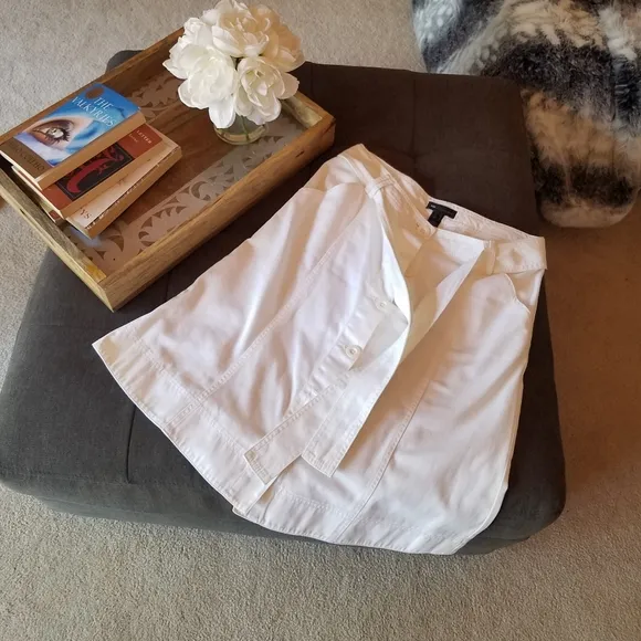 Mango White A-line Belted Skirt