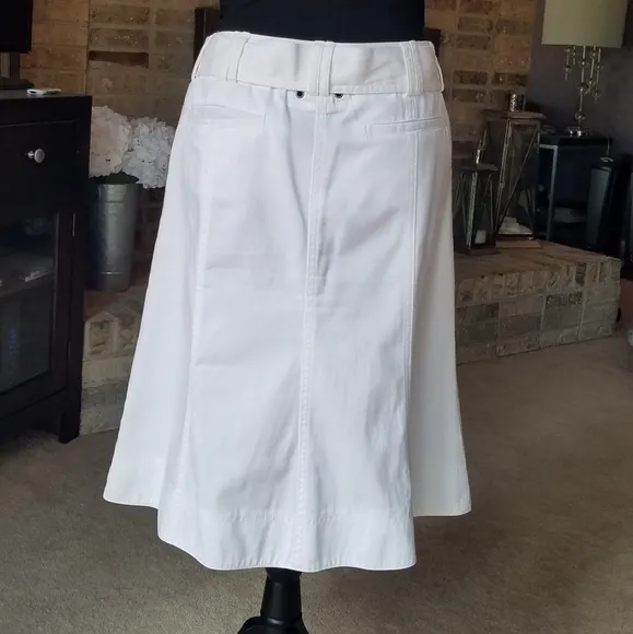Mango White A-line Belted Skirt
