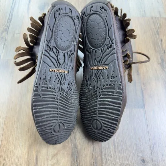 Manitobah Sz L7 Mukluks Harvester Fur Lined Beaded Fringed Suede Leather Vibram