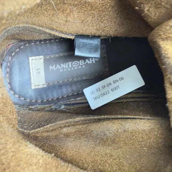 Manitobah Sz L7 Mukluks Harvester Fur Lined Beaded Fringed Suede Leather Vibram