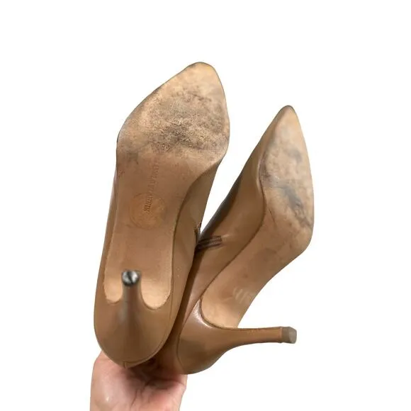 Manolo Blahnik women's vintage leather ankle heeled boots beige size 38.5