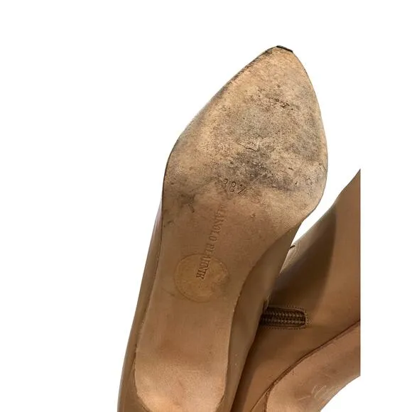 Manolo Blahnik women's vintage leather ankle heeled boots beige size 38.5