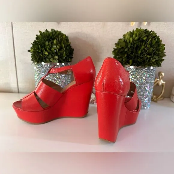Marc by Marc Jacobs Red Leather Wedge Sandals – Bold &amp; Chic – Size 38.5