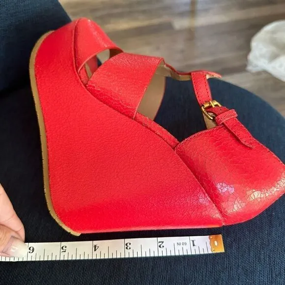 Marc by Marc Jacobs Red Leather Wedge Sandals – Bold &amp; Chic – Size 38.5