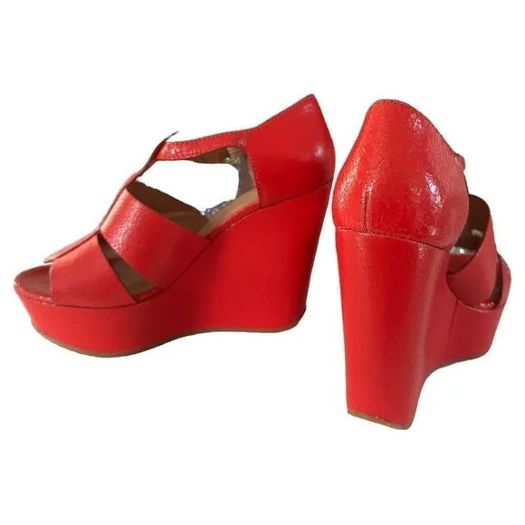 Marc by Marc Jacobs Red Leather Wedge Sandals – Bold &amp; Chic – Size 38.5