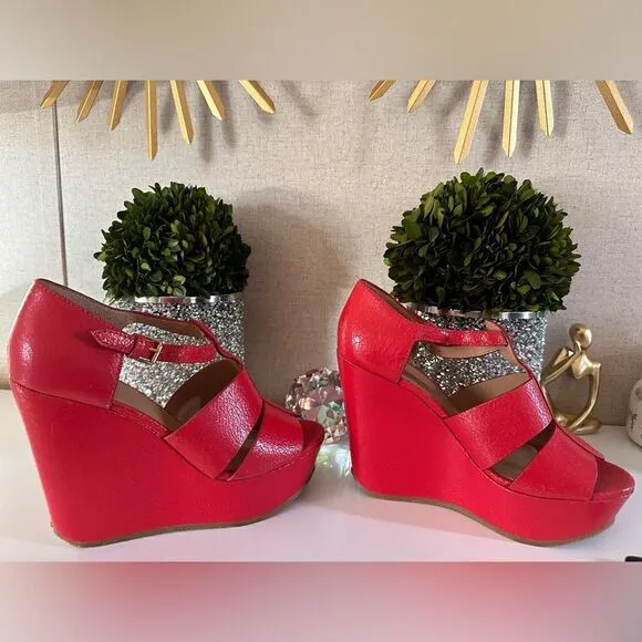 Marc by Marc Jacobs Red Leather Wedge Sandals – Bold &amp; Chic – Size 38.5