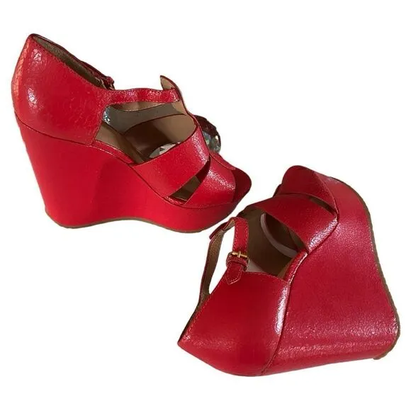 Marc by Marc Jacobs Red Leather Wedge Sandals – Bold &amp; Chic – Size 38.5