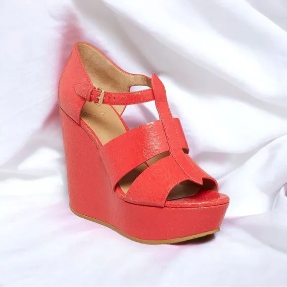 Marc by Marc Jacobs Red Leather Wedge Sandals – Bold &amp; Chic – Size 38.5